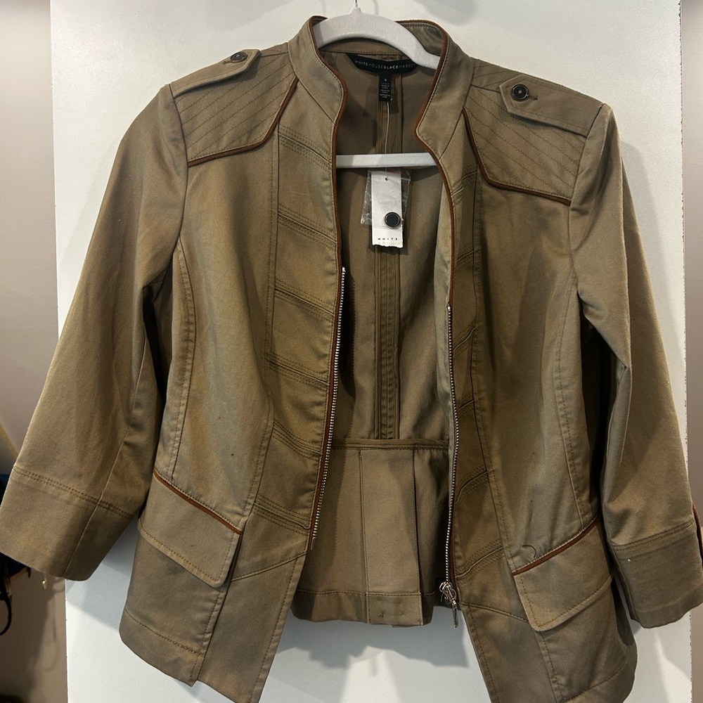 White House Black Market Tan Utility Jacket with Cropped Length in Tobacco